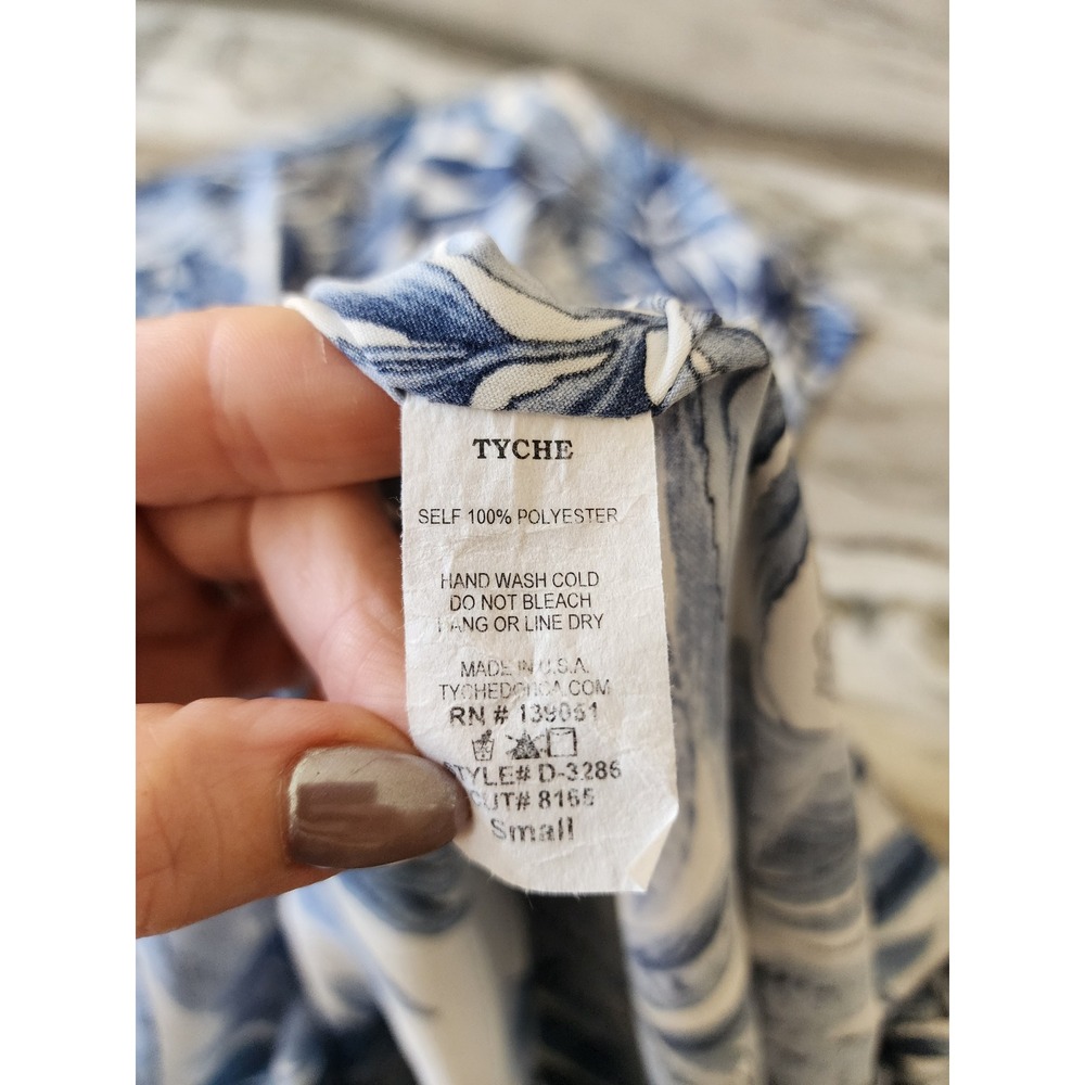 Harper Tyche Blue White Tropical Palm Leaf One Shoulder Maxi Dress Small - Picture 8 of 10